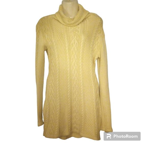 Cable knit turtle/cowl neck tunic viscose and nylon sweater/dress - Picture 1 of 12